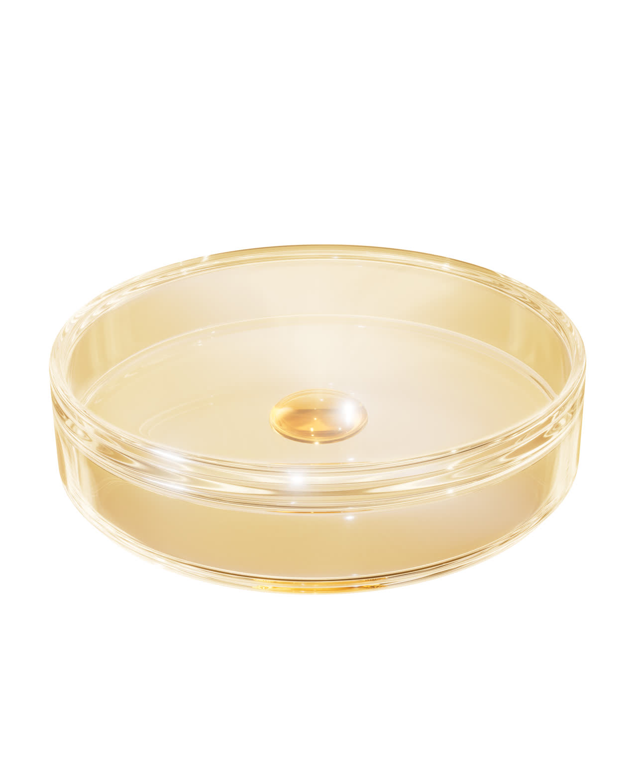 化学仪器培养皿与金色液体3D渲染