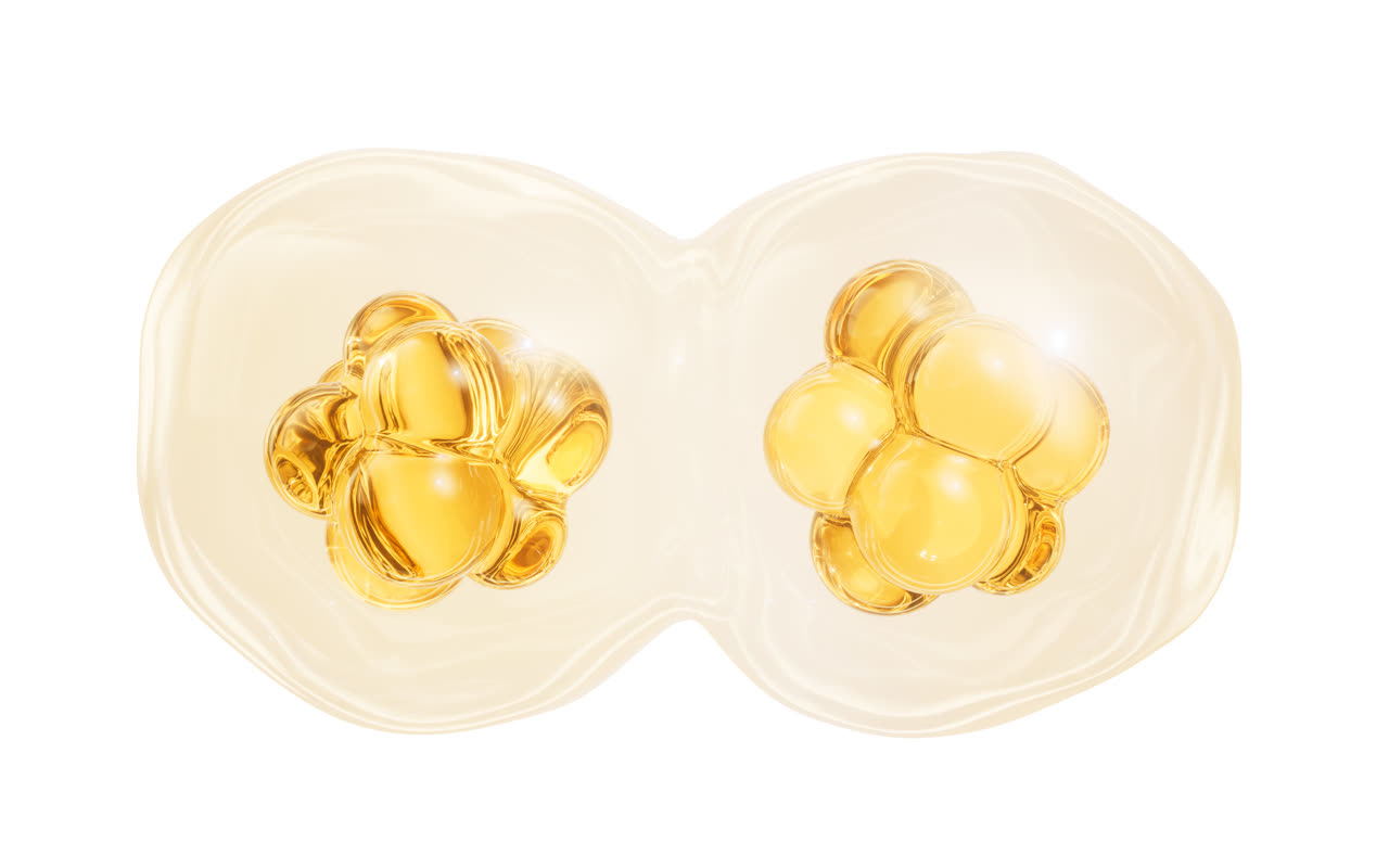 金色分裂的透明细胞3D渲染