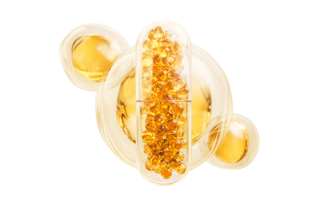 金色保健品胶囊3D渲染