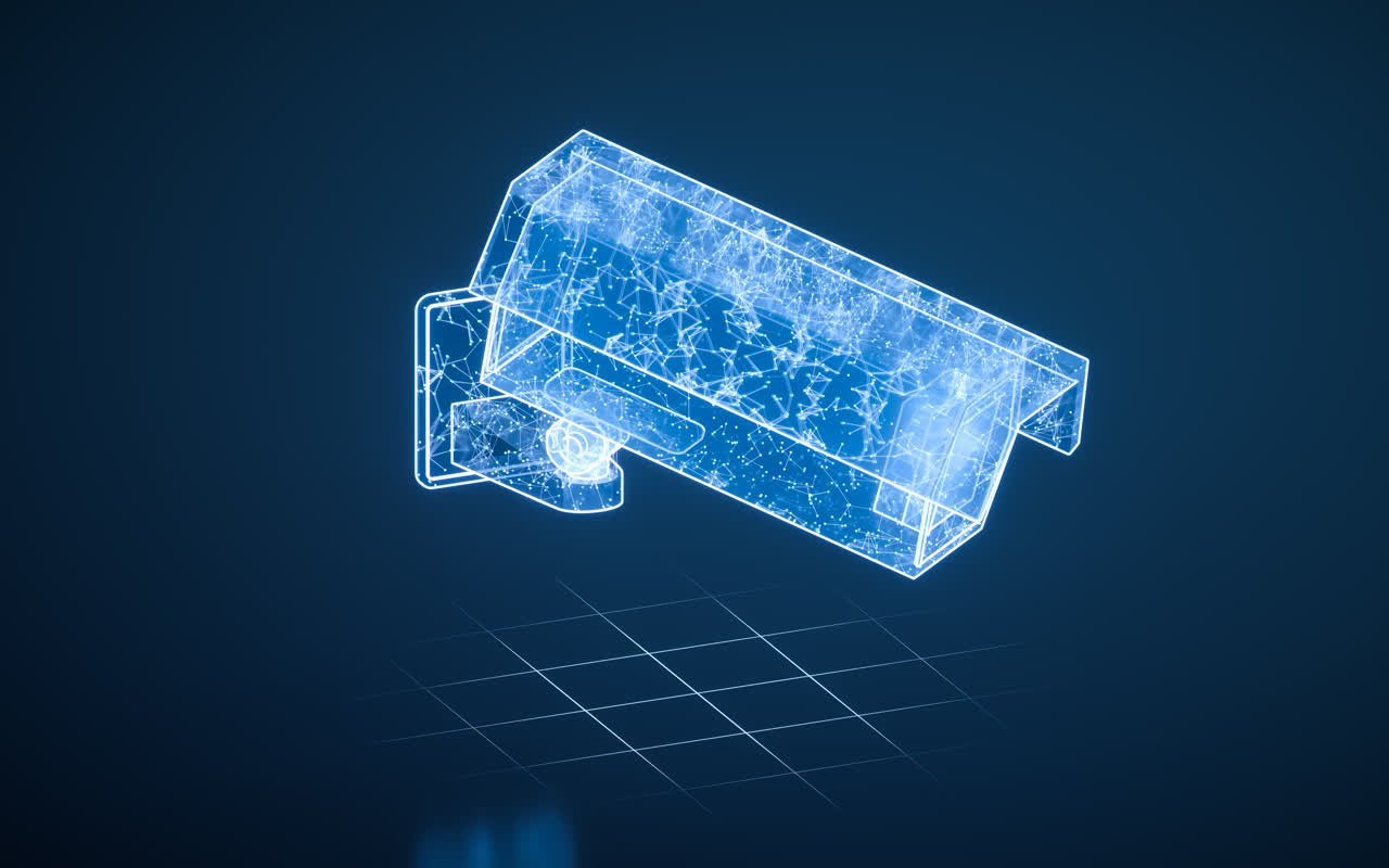 蓝色科技感监控摄像头3D渲染