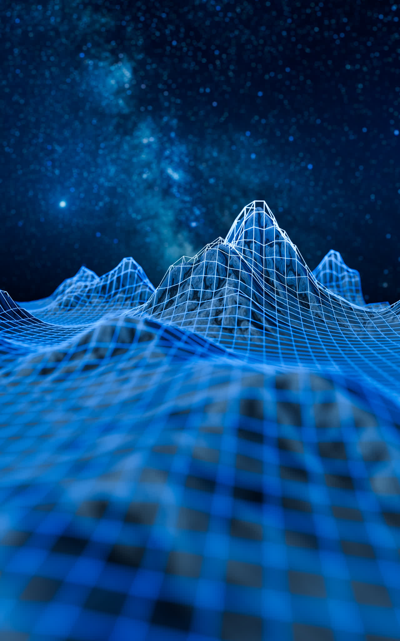 星空背景与数字科技网格地面3D渲染