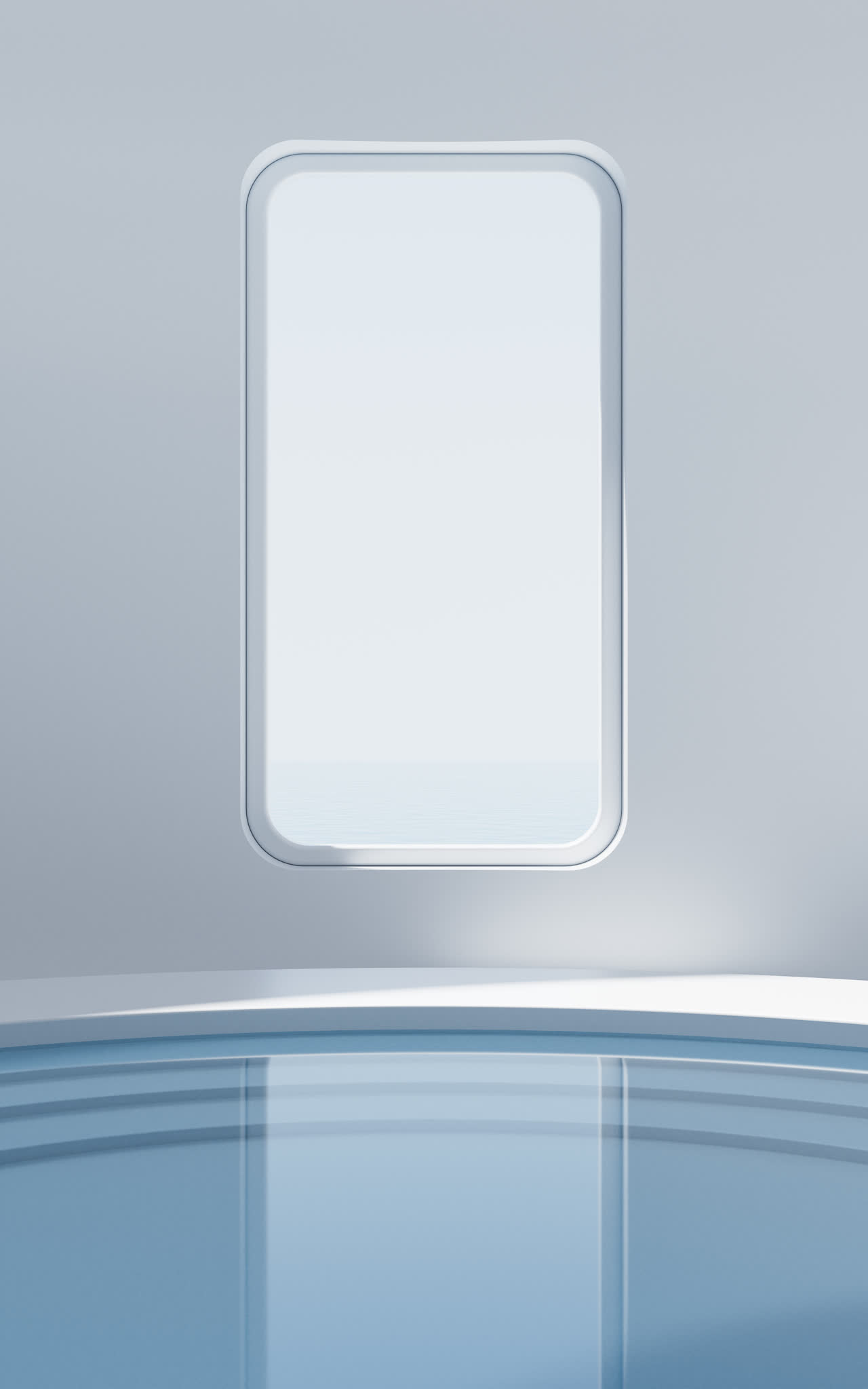 白色简约空房间与水面3D渲染