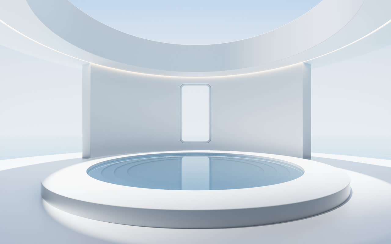 白色简约空房间与水面3D渲染