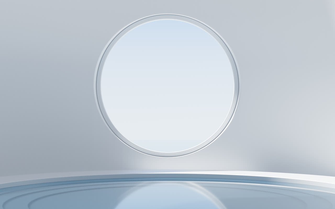 白色简约空房间与水面3D渲染