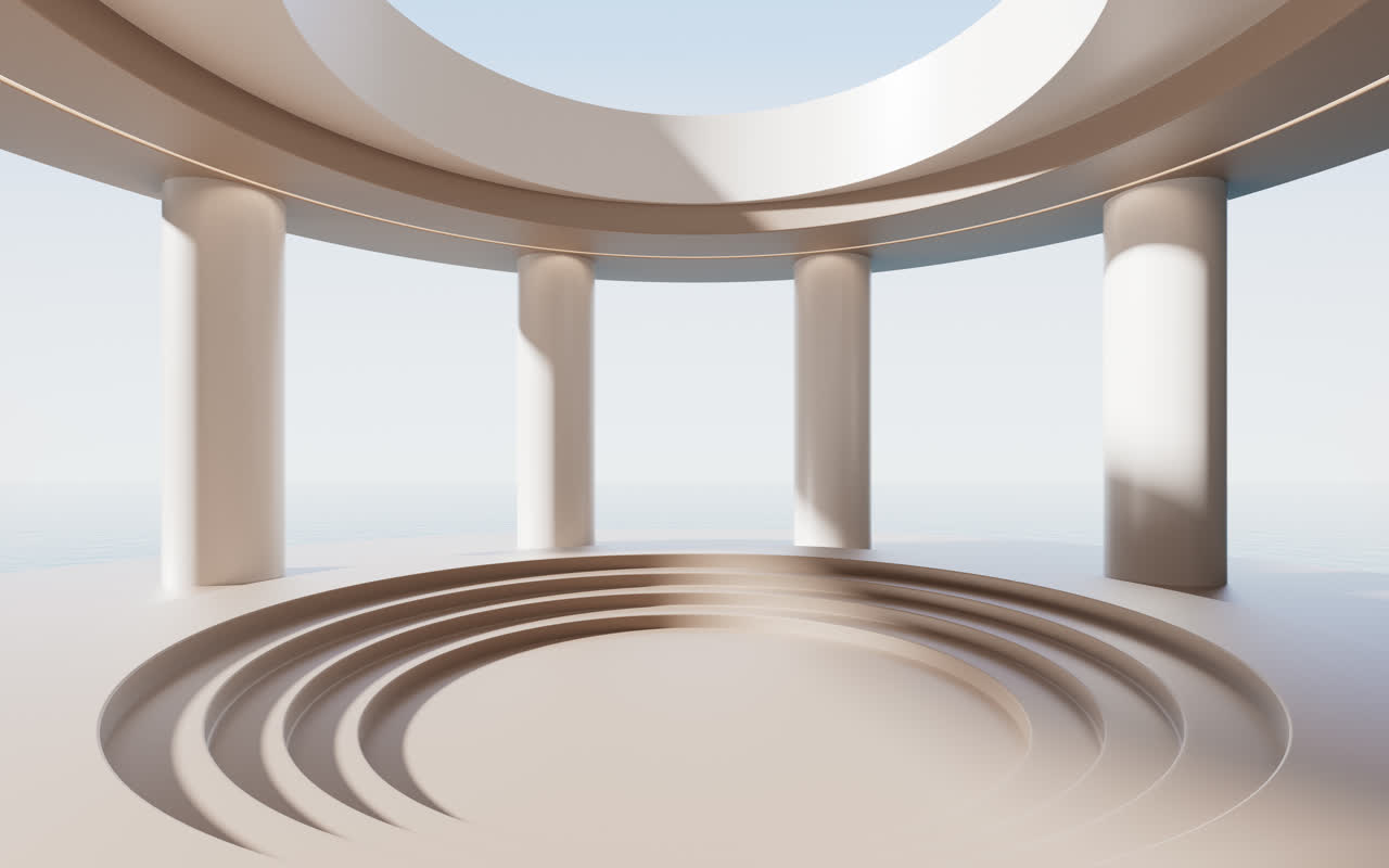 简约圆形空房间3D渲染