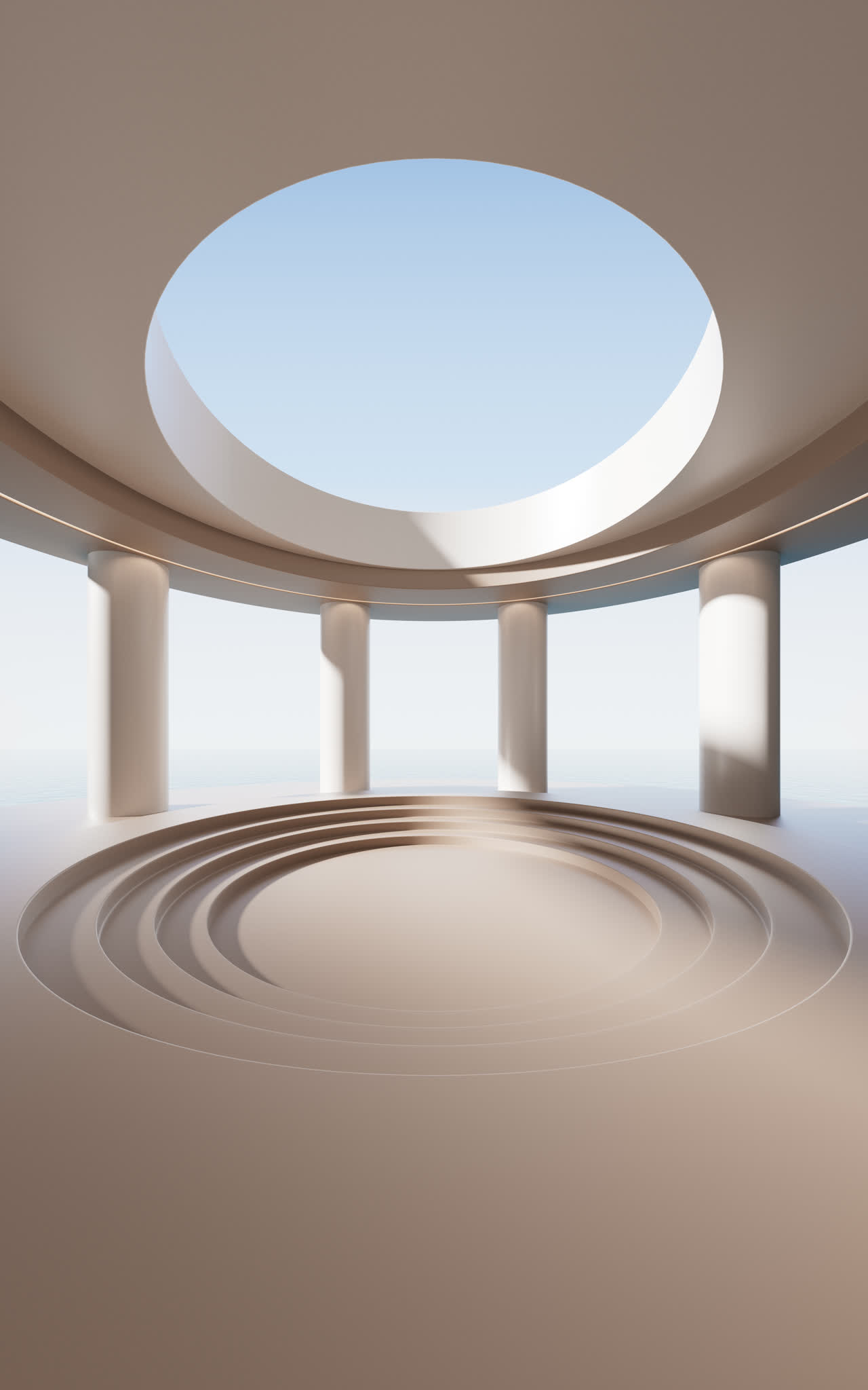 简约圆形空房间3D渲染