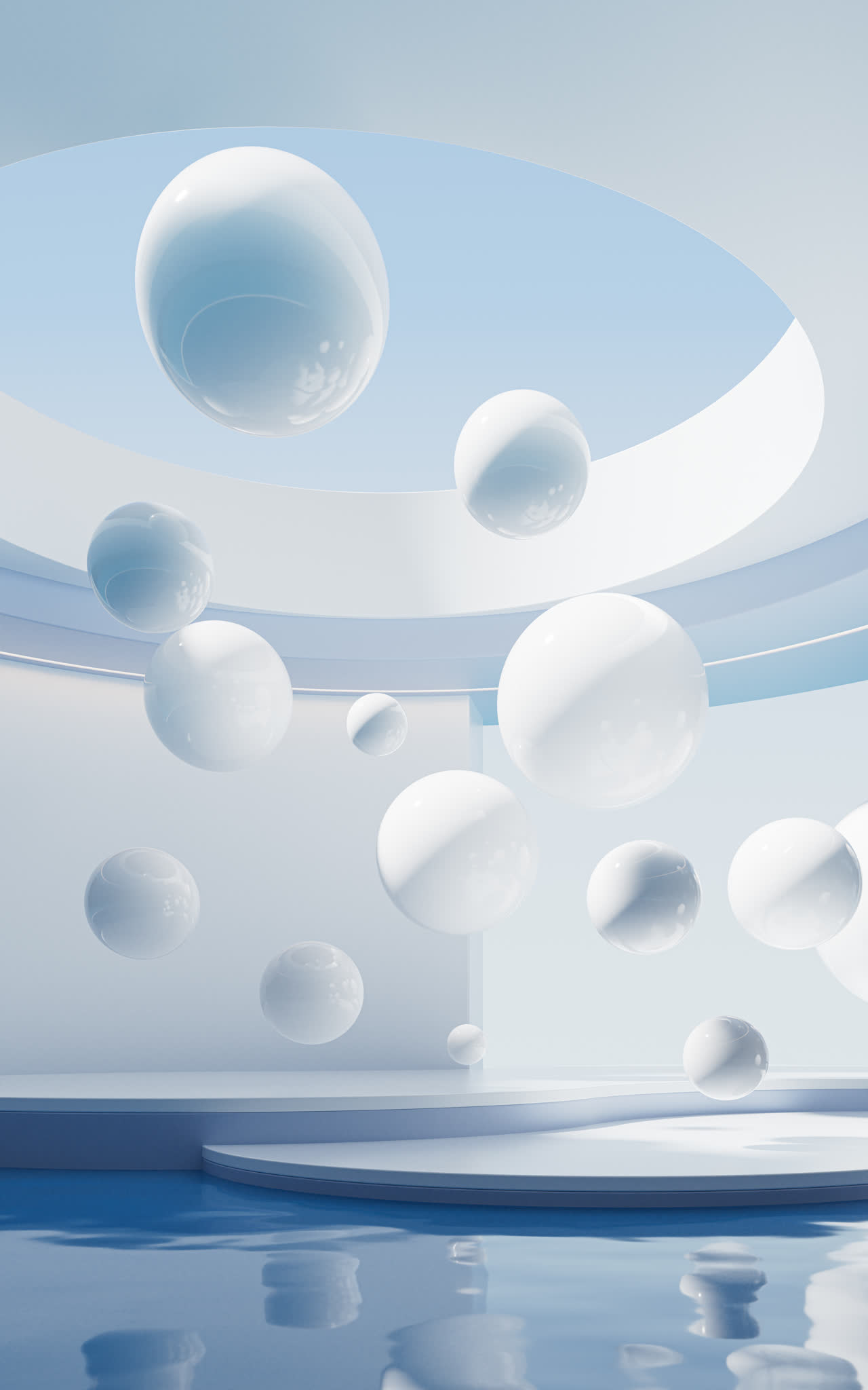 水面与飘浮的球体3D渲染