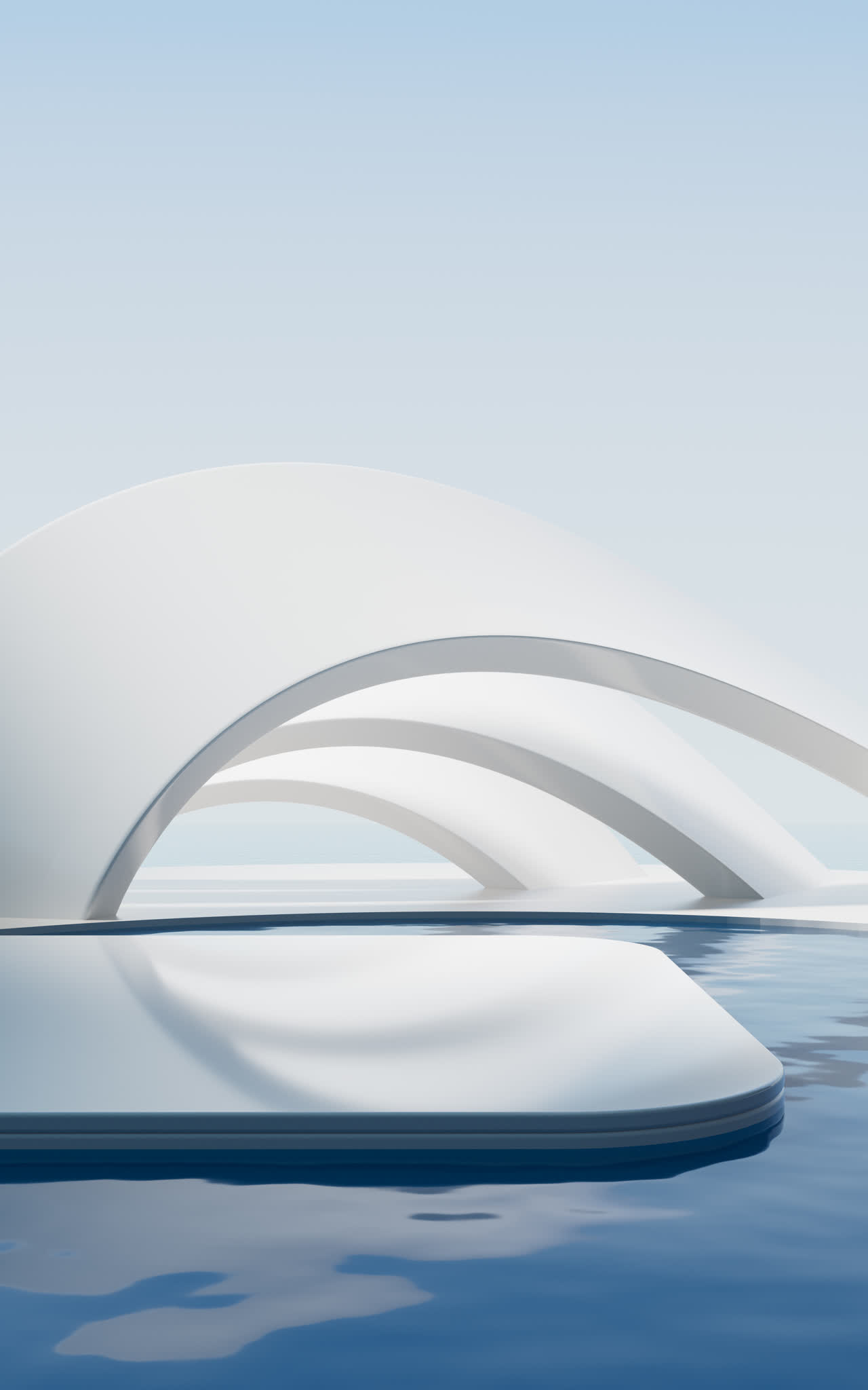 简约白色建筑与水面3D渲染