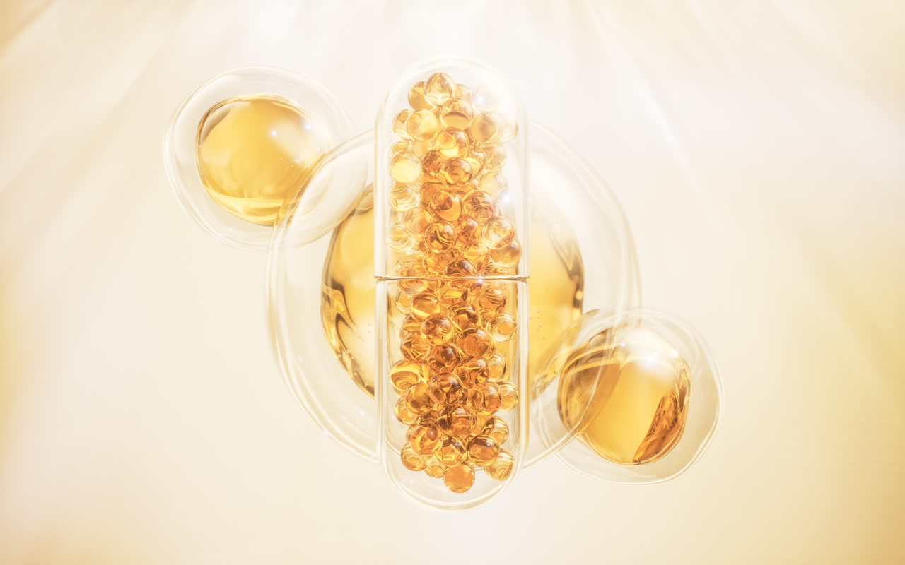 金色保健品胶囊3D渲染