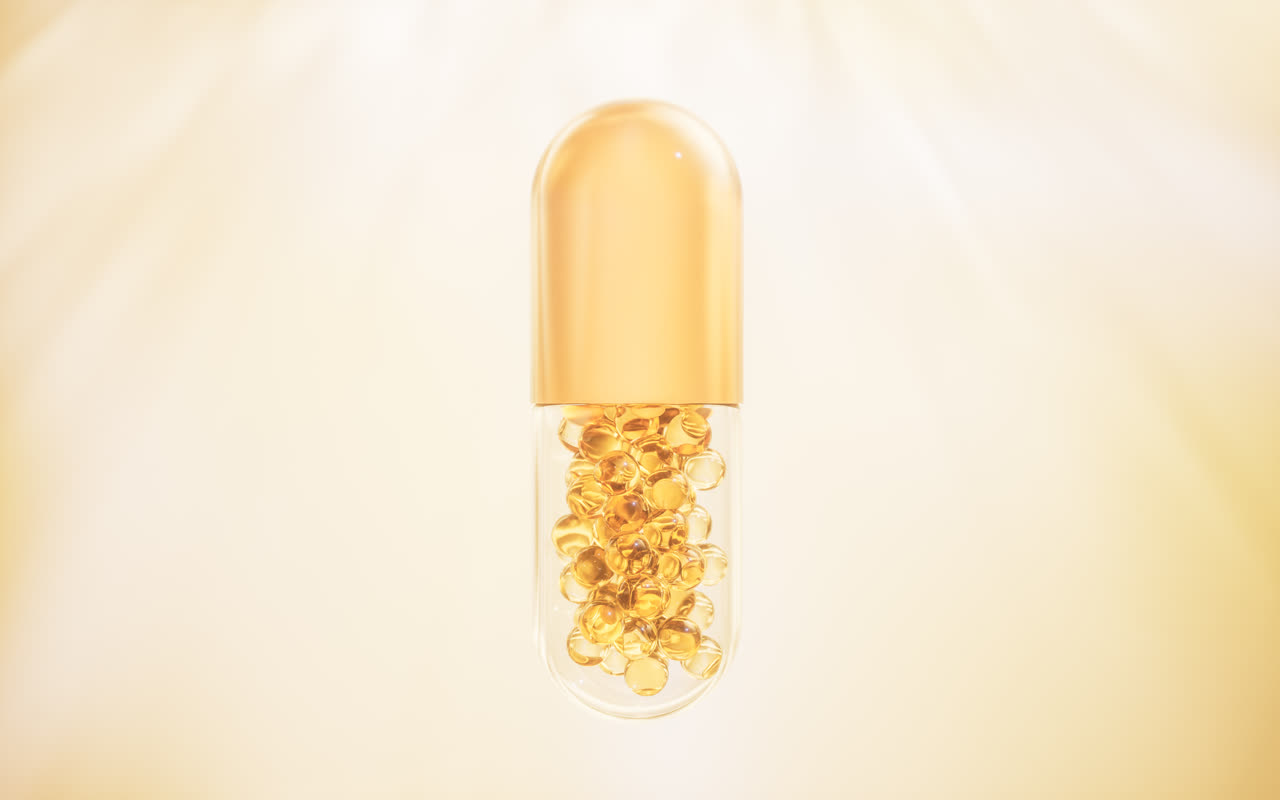金色保健品胶囊3D渲染