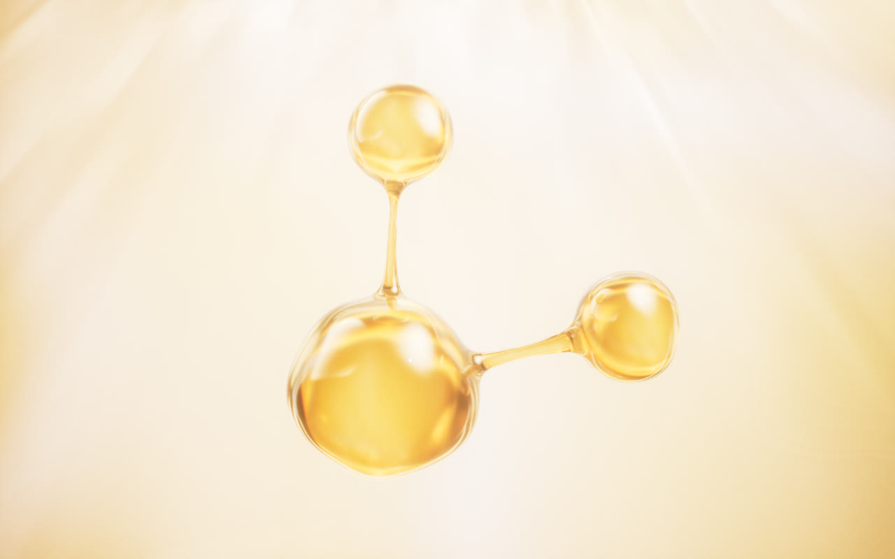 金色透明水分子3D渲染