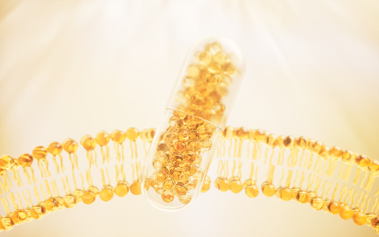 金色透明细胞膜与药物3D渲染