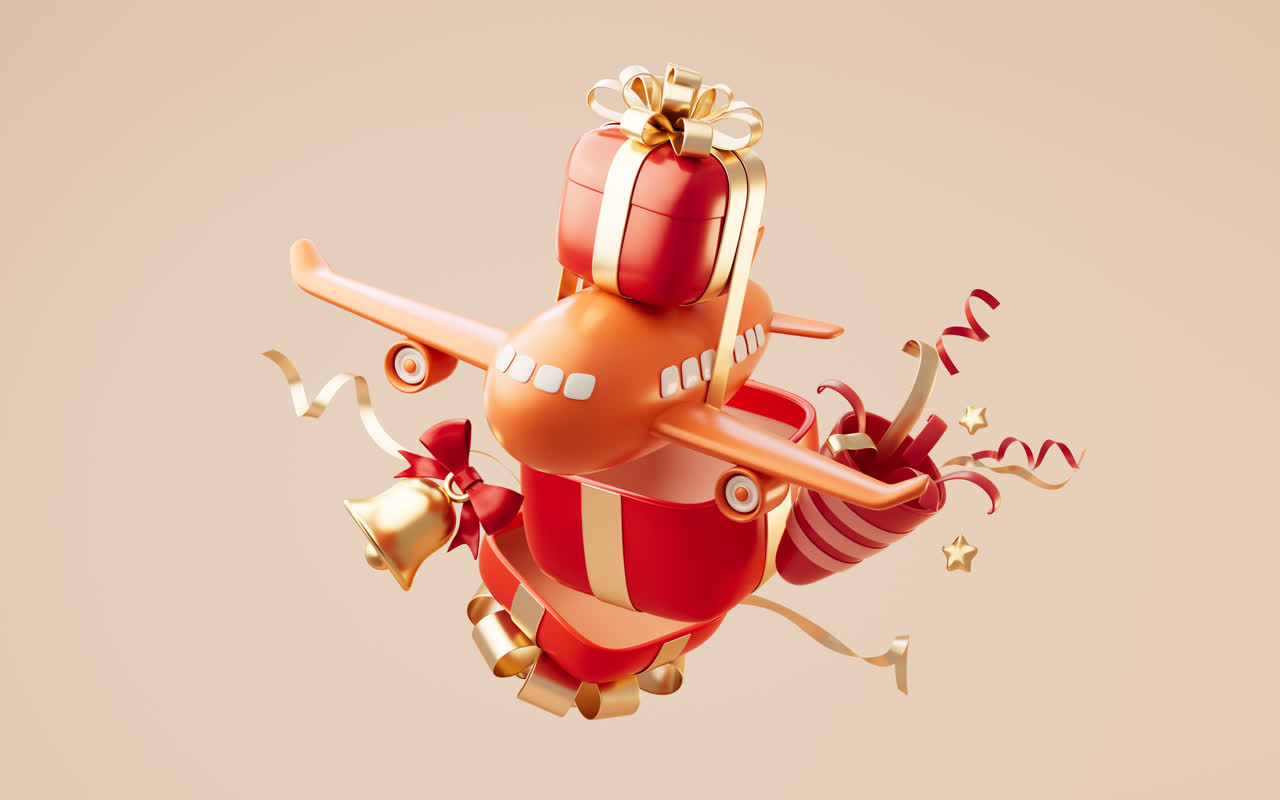 卡通电商节日礼物盒3D渲染