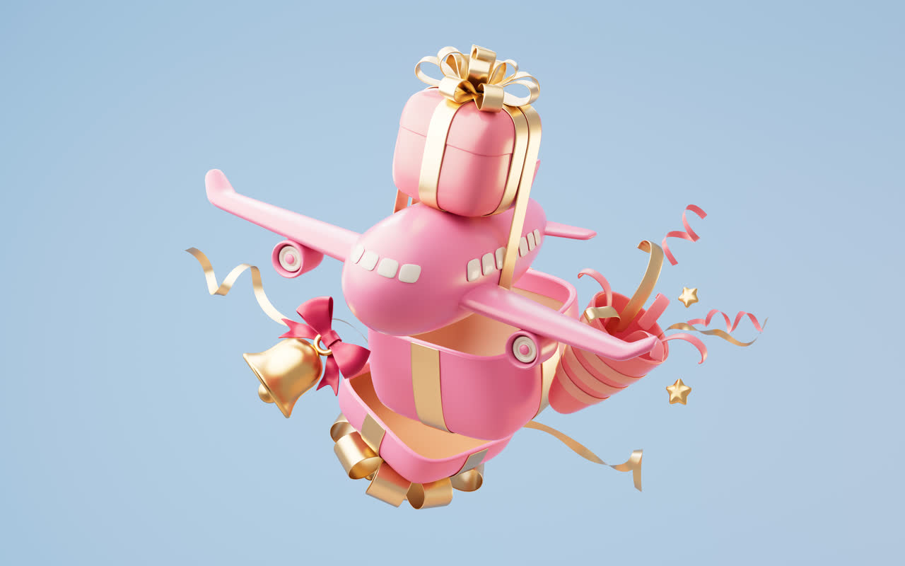 卡通电商节日礼物盒3D渲染