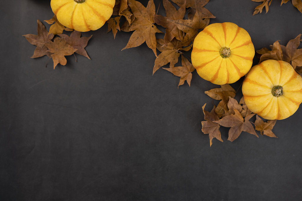 秋天秋季南瓜与落叶海报南瓜感恩节图片秋天创意
