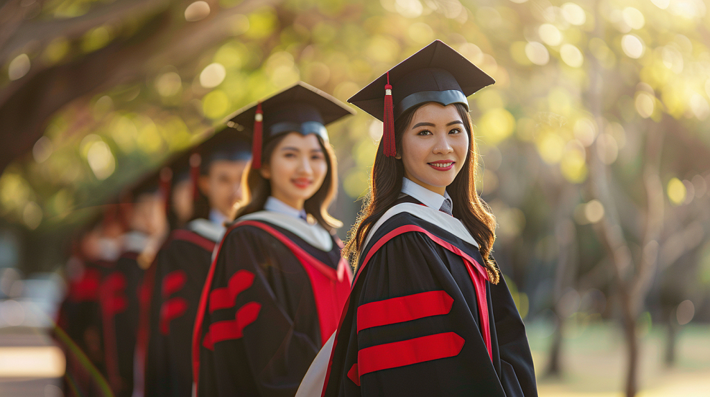 毕业季拍照合影的大学生