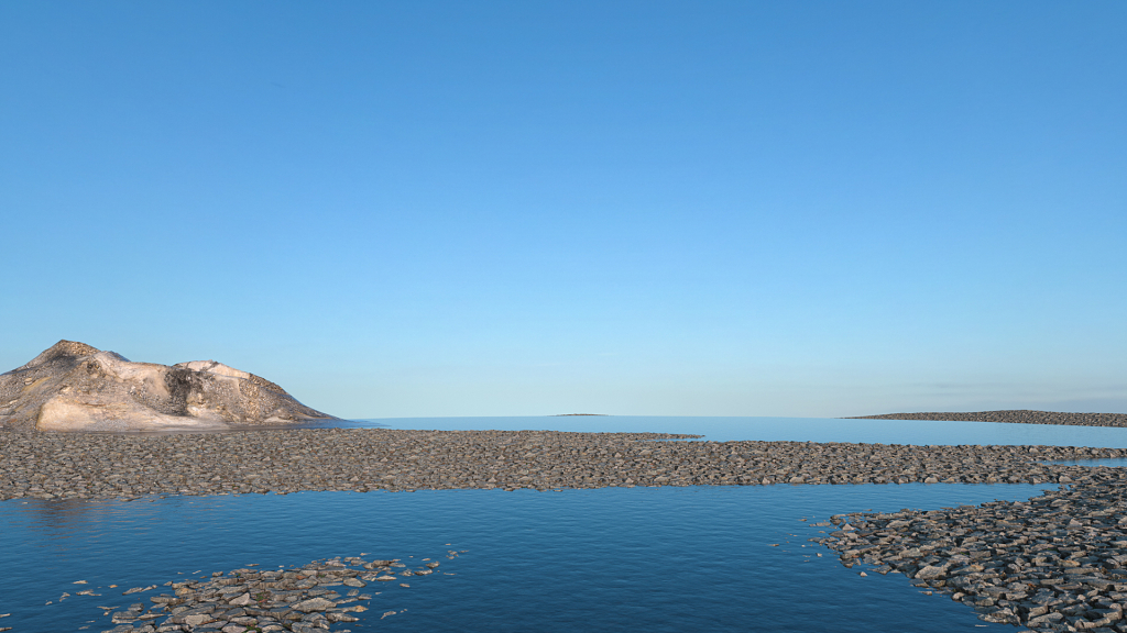 蓝色湖面的小石块背景