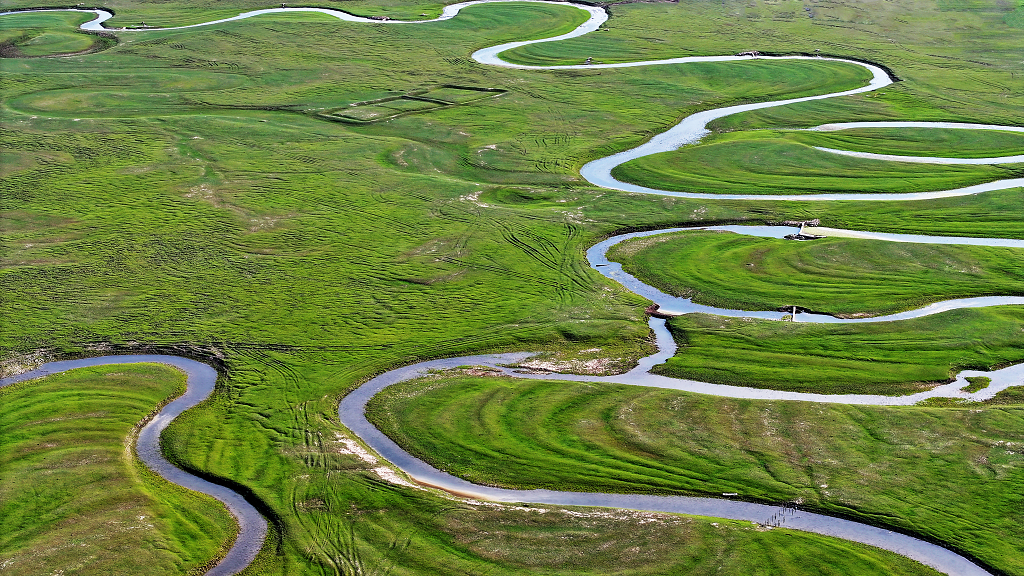 夏日绿色大草原上弯弯河流电脑壁纸河北张家口旅游