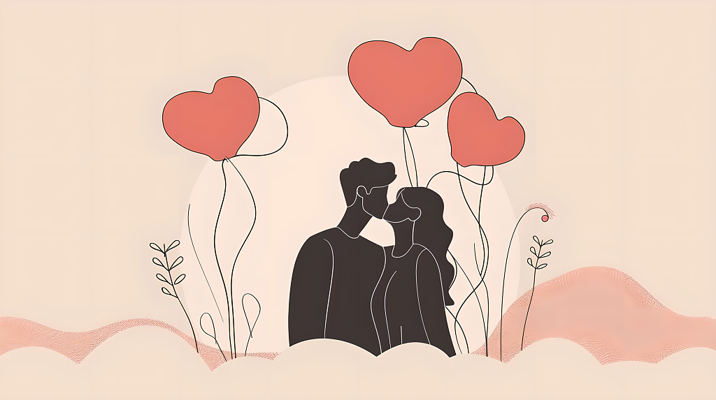 七夕情人节插画两个人在亲吻的甜美时刻