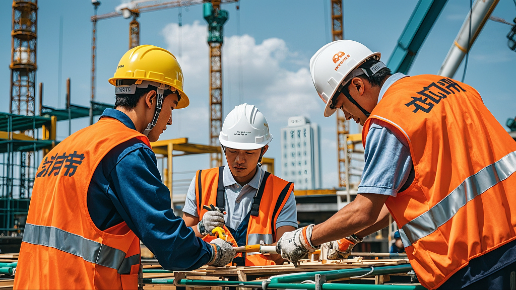 在工地施工的工人安全生产月