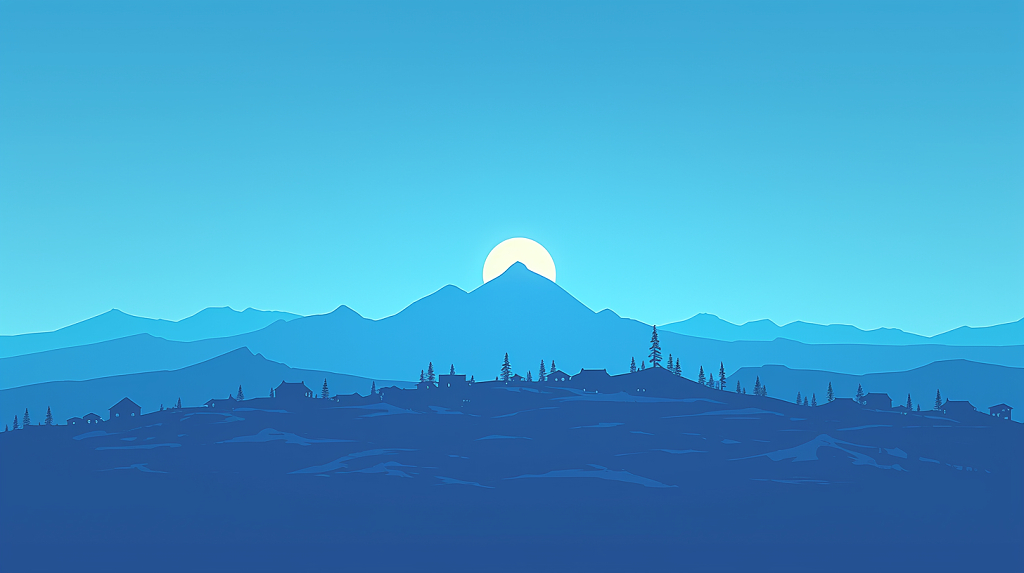 中秋节远方月亮从山升起宁静秋分秋天立秋秋季素材插画