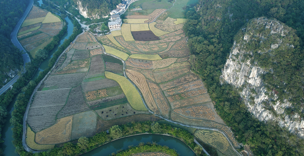 贵州龙宫风景区田野农田农业旅游业