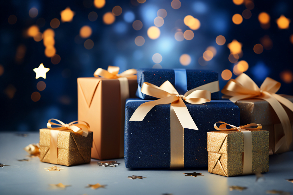 模糊背景上的各种礼物盒盒子