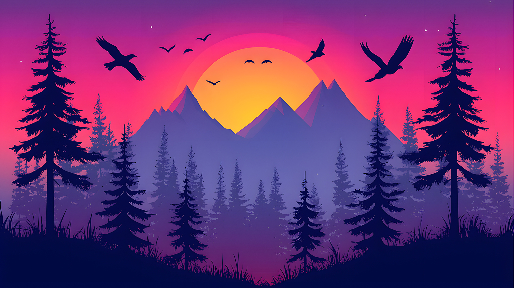 山景上绚烂落日