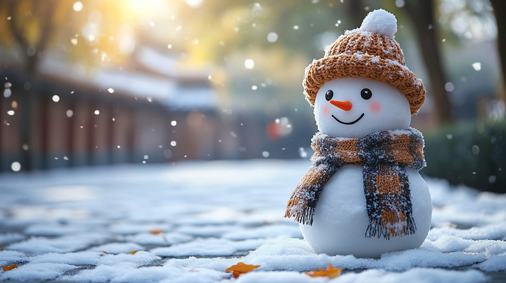 冬天户外风景堆雪人立冬至小雪大雪唯美背景图电脑壁纸