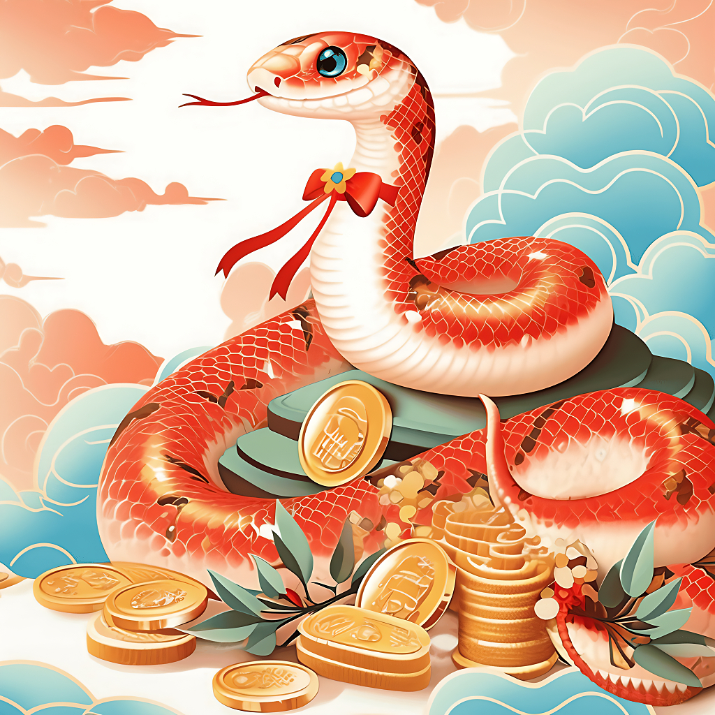 卡通可爱喜庆2025蛇年插画红色的蛇可爱蛇背景插画