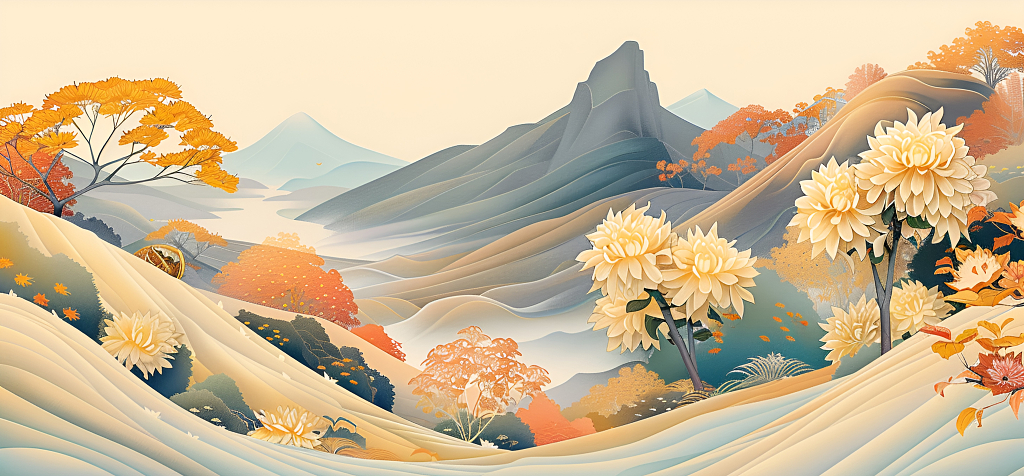 菊花中国风背景重阳节绘画