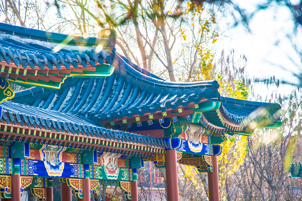 城市烟火摄影城市古建筑中凉亭