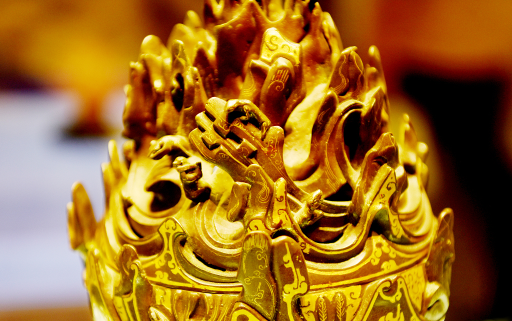 汉代中山国出土错金博山炉古代生活用具历史文物挖掘古董博物馆