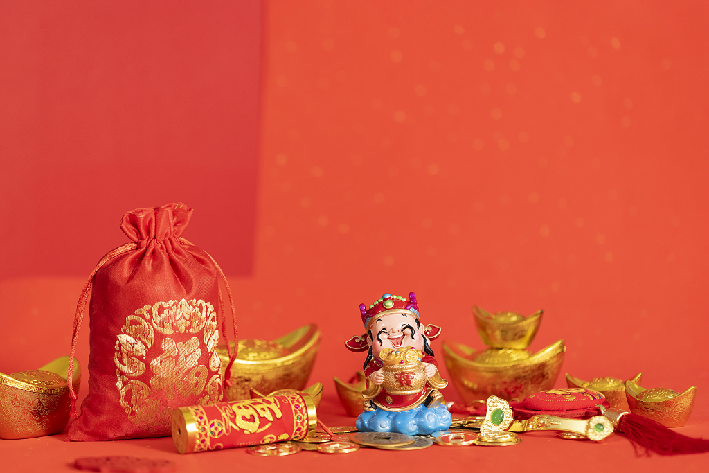 2025年蛇年新年新春春节过节过年传统节日新年元素物件财神爷创意新春恭喜发财