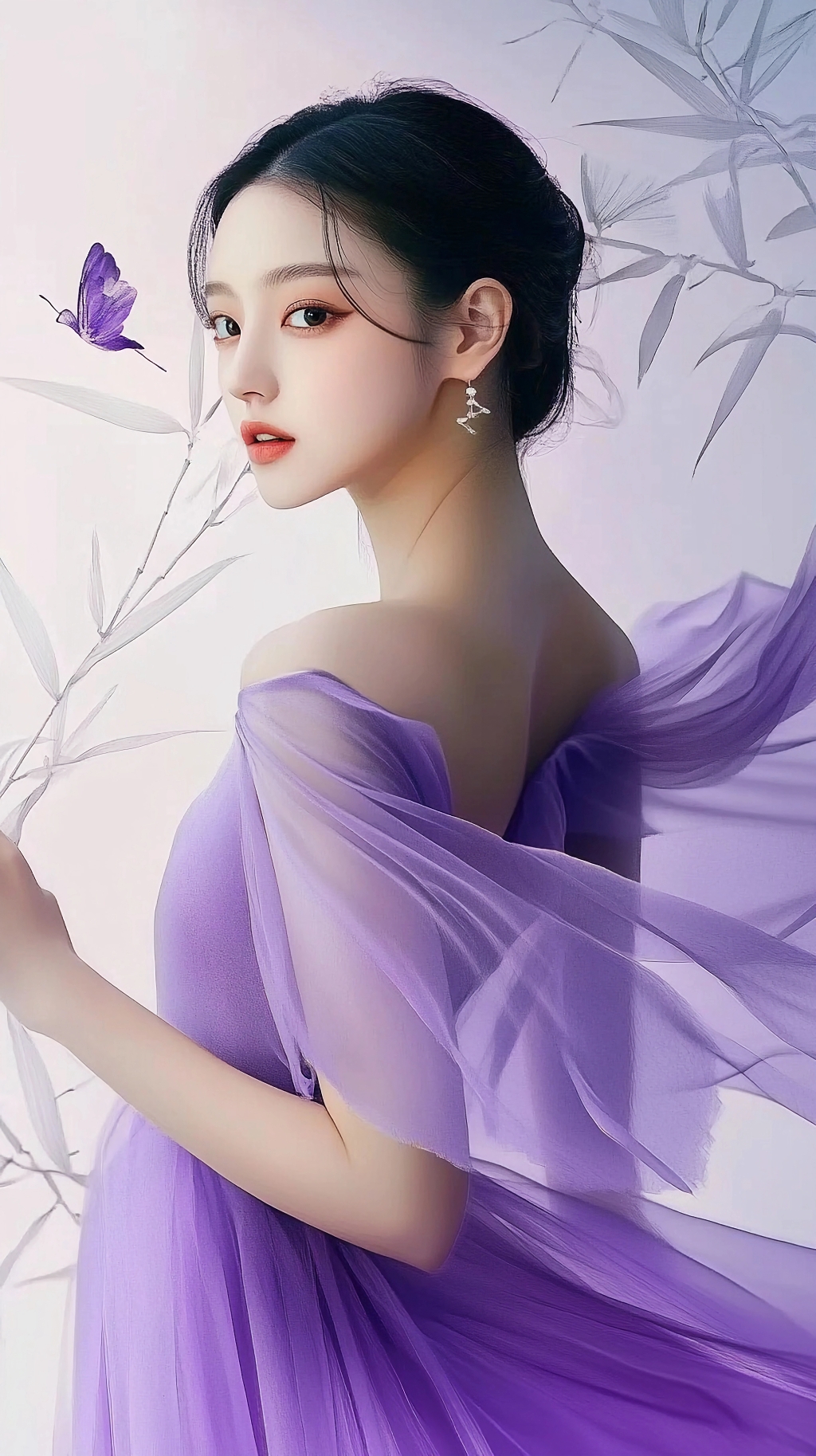 紫色仙裙配精致发饰展现魅力的韩系美女医美美容图AI