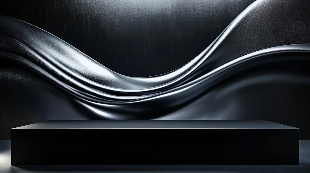 黑色背景搭配流动质感图案的黑色矩形电商展台图AI