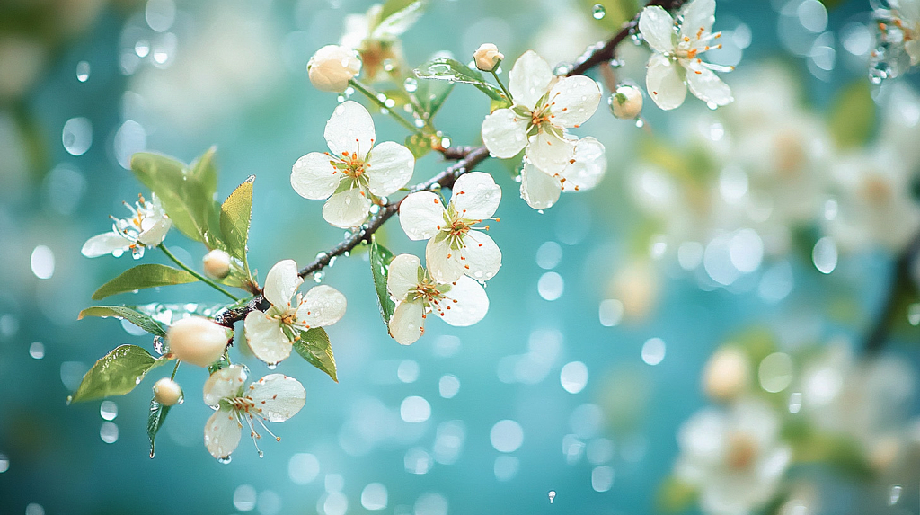 春天清明节二十四节气电脑桌面壁纸雨天樱花春天AI