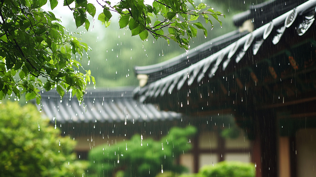 春天清明节二十四节气电脑桌面壁纸雨天屋檐清明节AI