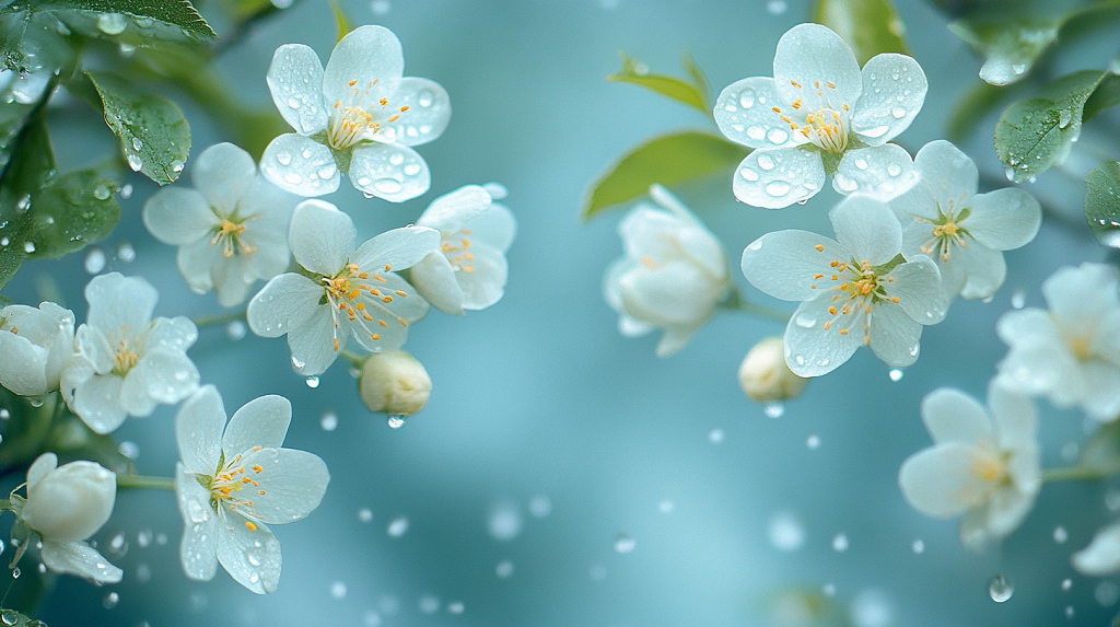 春天清明节二十四节气电脑桌面壁纸雨天樱花春天AI