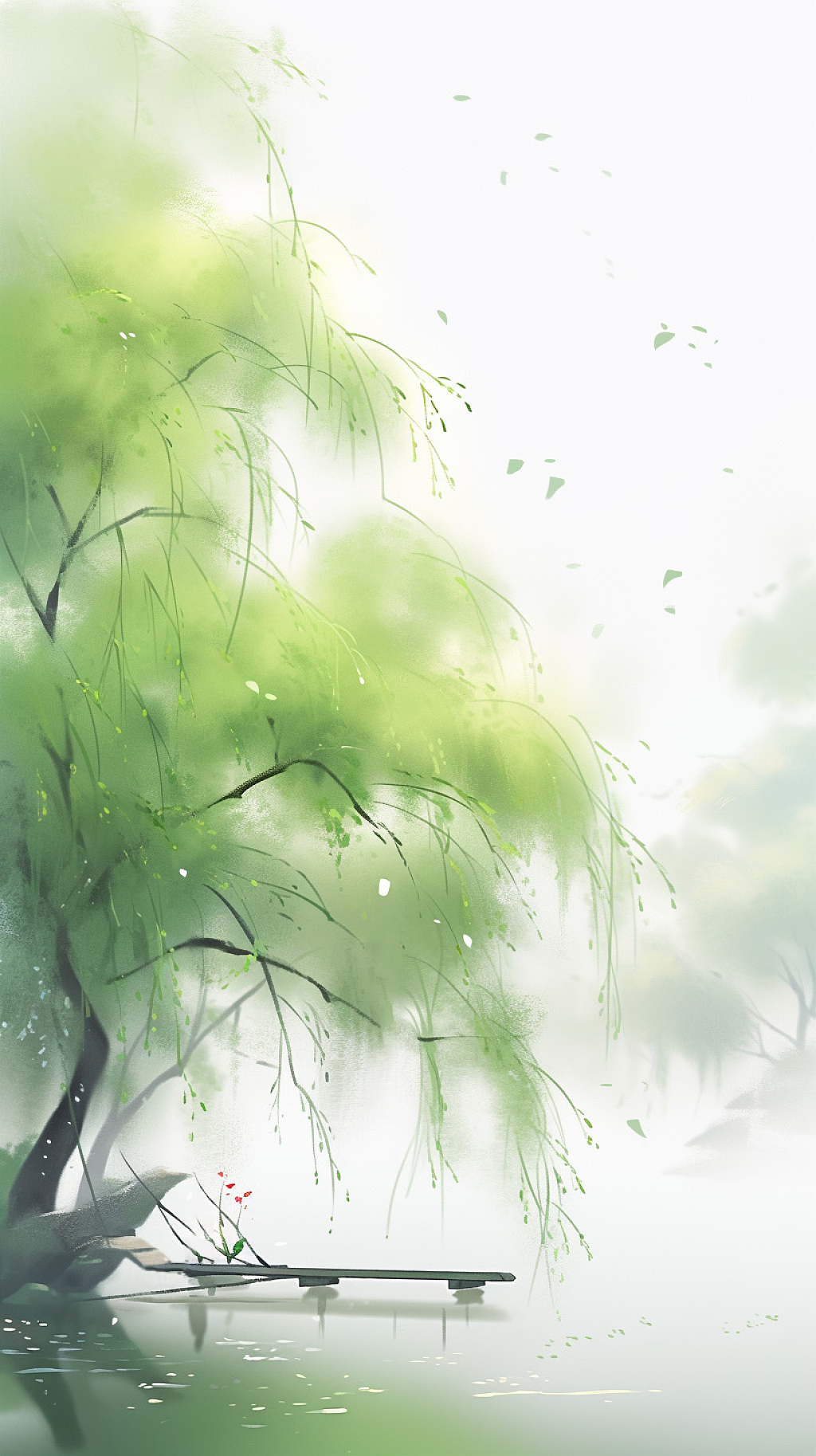 春天清明节二十四节气电脑桌面壁纸清明节中国山水插画AI