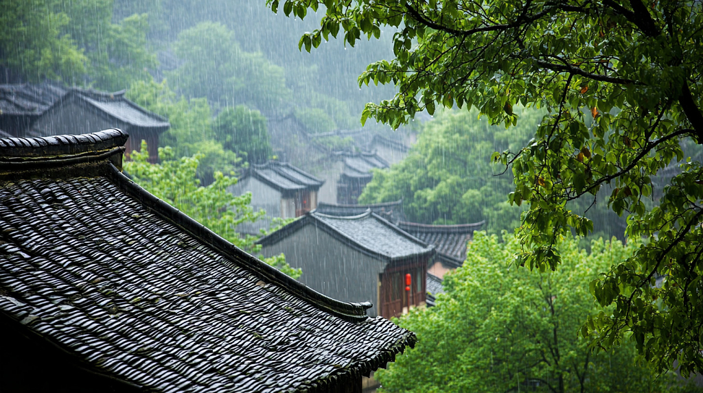 春天清明节二十四节气电脑桌面壁纸清明节雨天屋檐AI