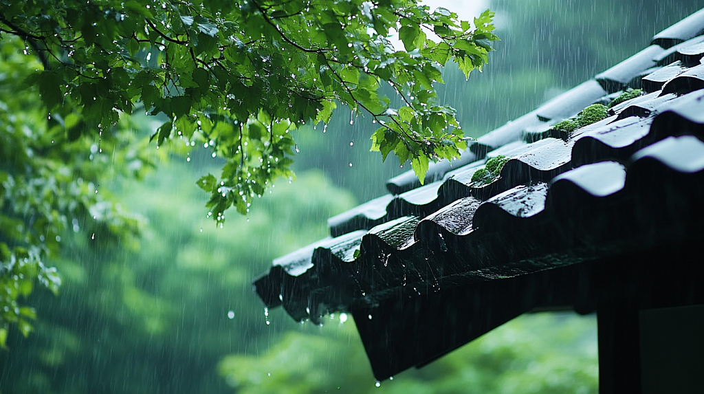 春天清明节二十四节气电脑桌面壁纸清明节雨天屋檐AI