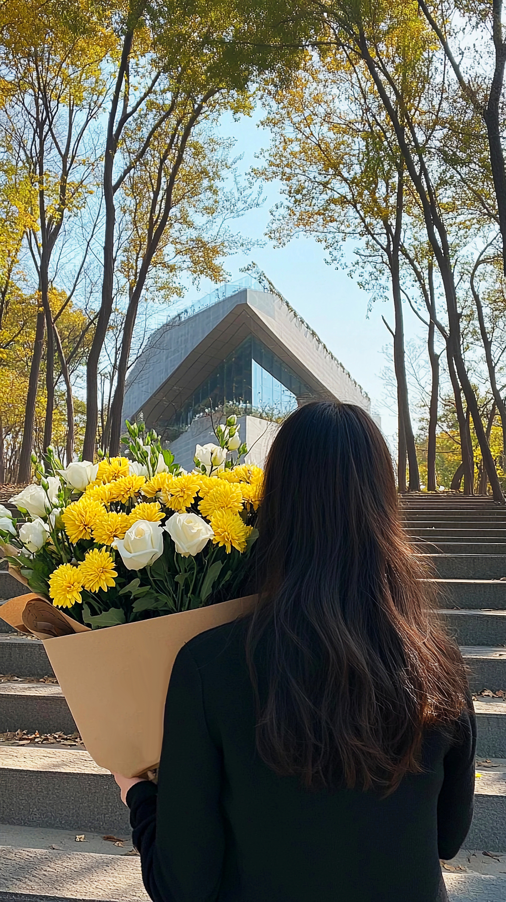 清明节祭祖女子在清明时抱着花束表达追思AI