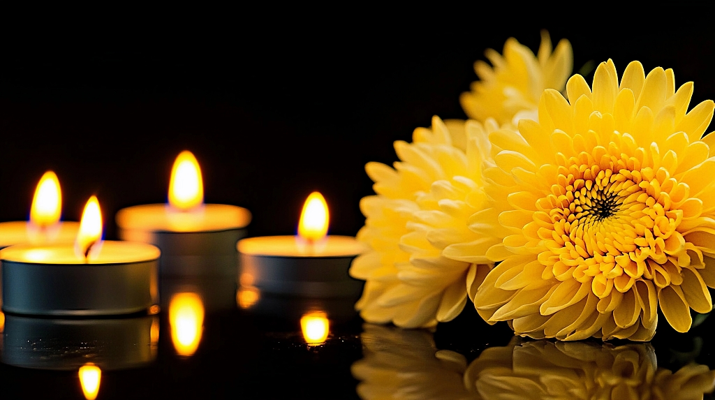 清明节清明菊花与蜡烛肃穆画面AI