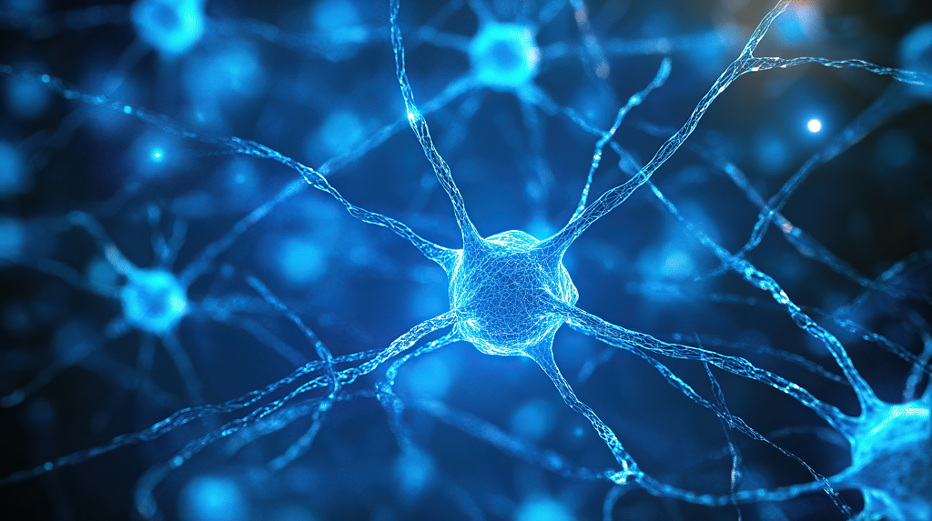医疗医院医护医疗蓝色荧光下的神经元形态AI