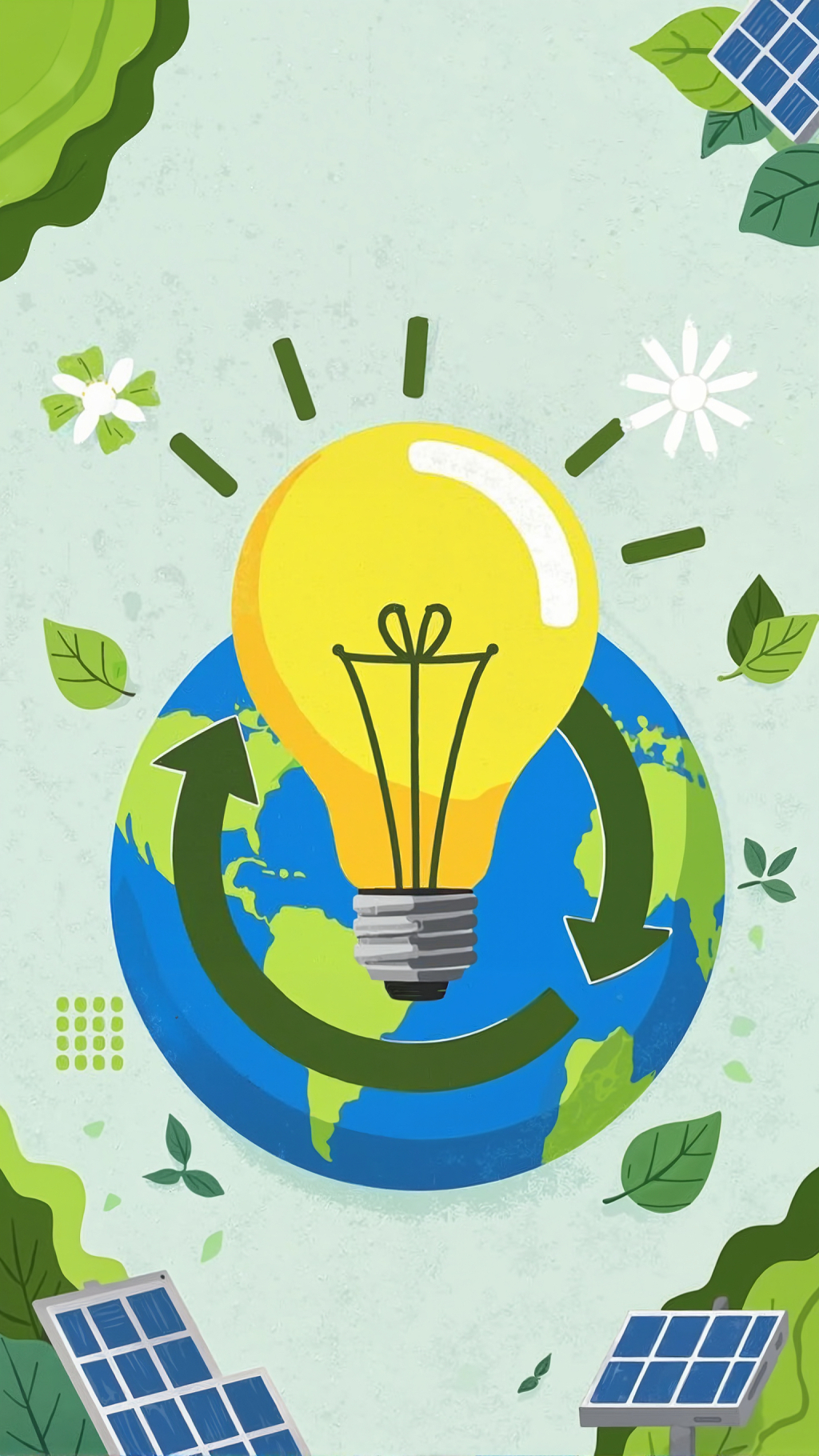 地球上方带有循环箭头和灯泡的环保理念插画AI