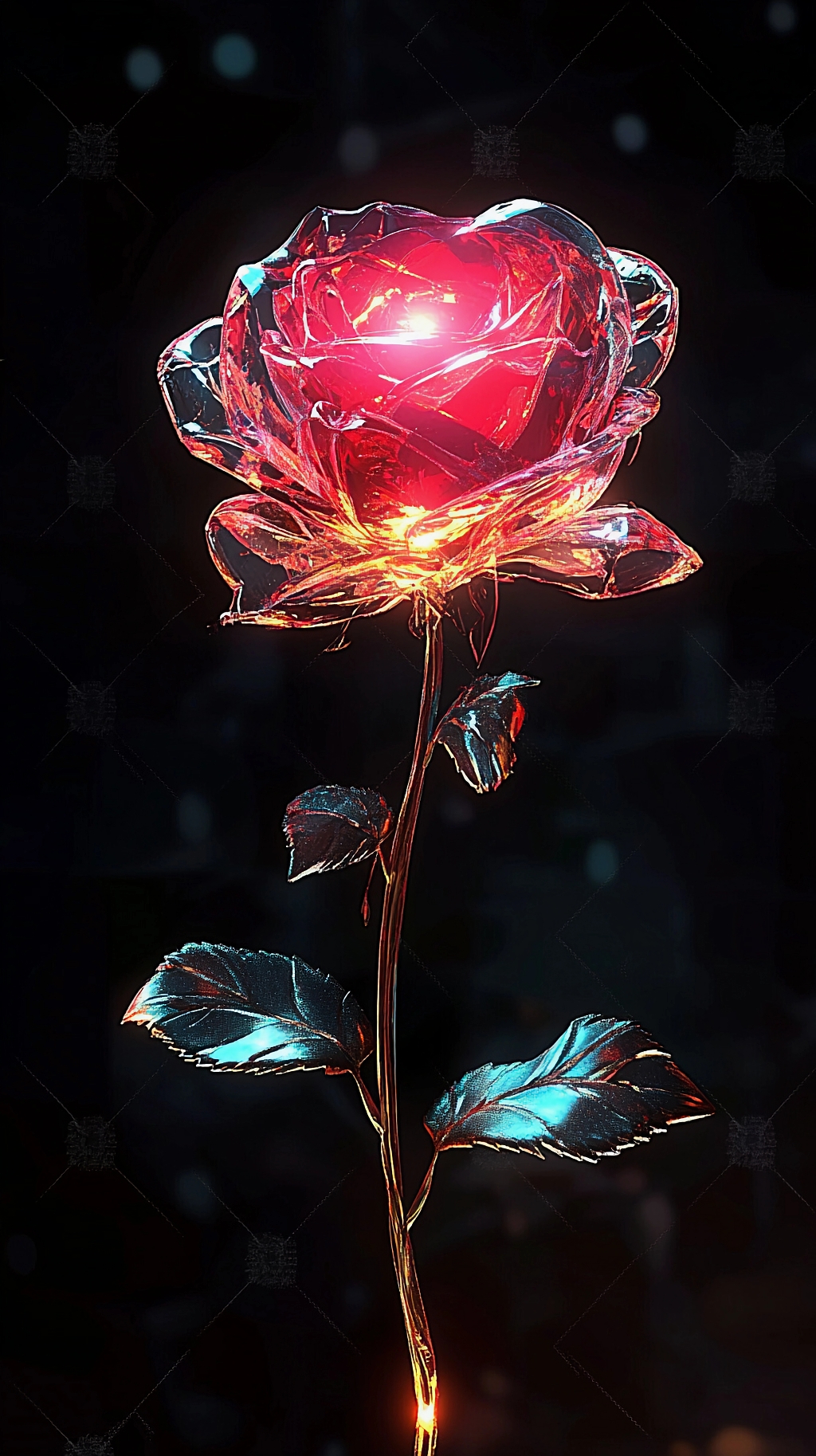 发光的透明玫瑰营造梦幻浪漫的爱情氛围AI