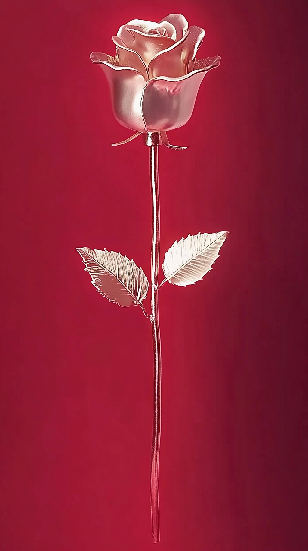 金色金属质感玫瑰在红背景下展现永恒爱情AI