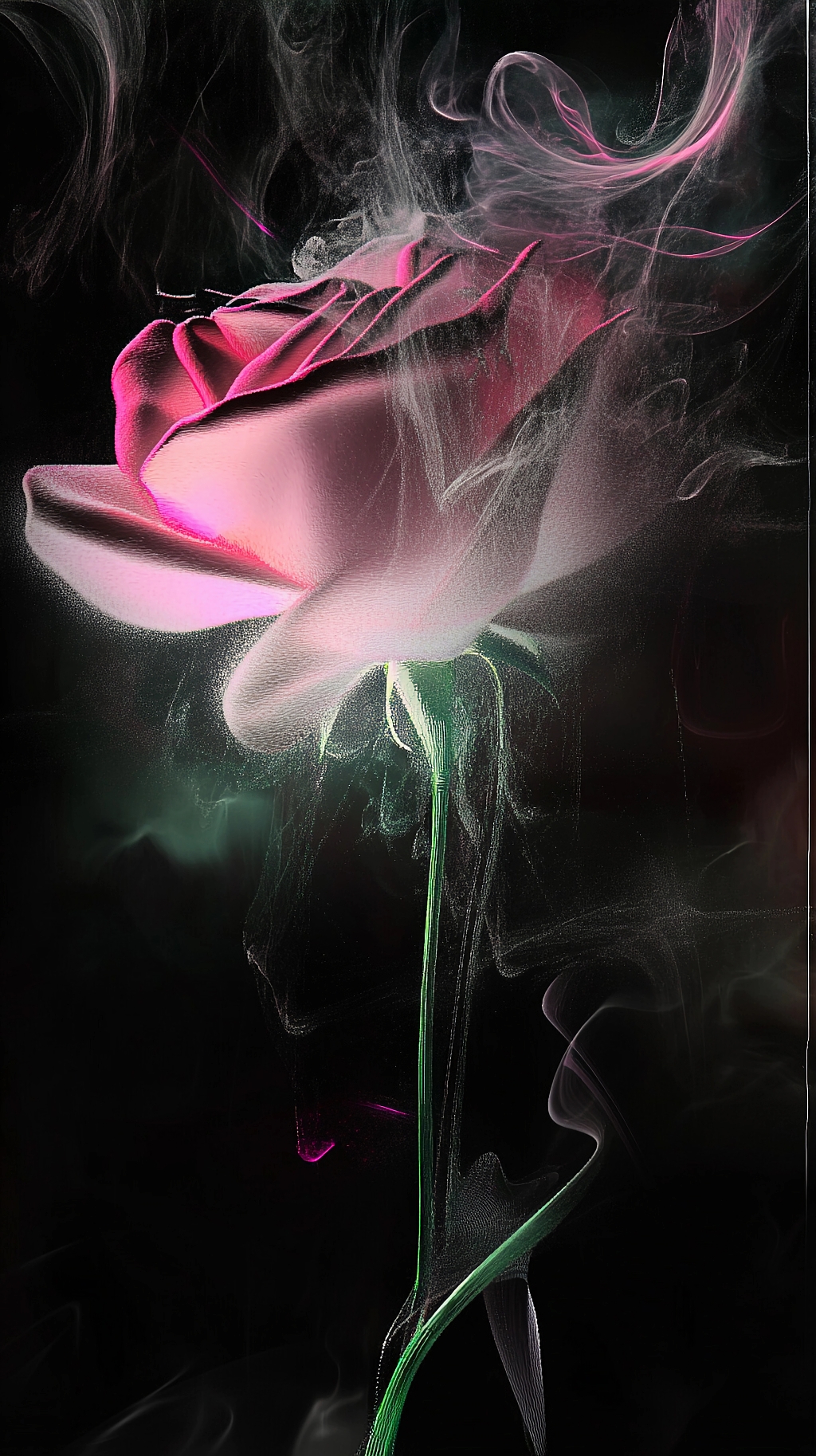 烟雾环绕的粉色玫瑰营造神秘浪漫爱情意境AI