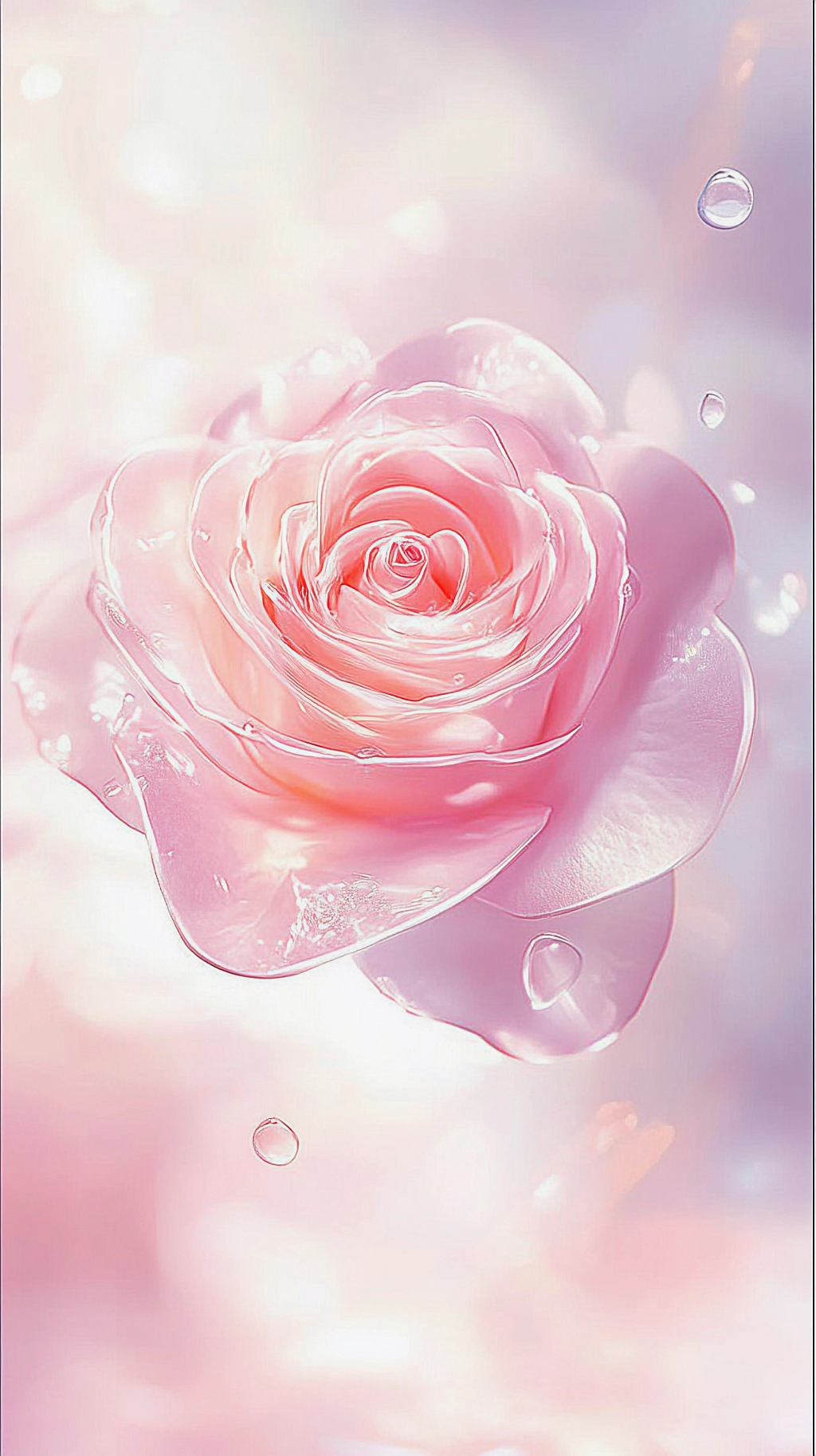 梦幻光晕中带水珠粉玫瑰呈现浪漫甜蜜爱情AI